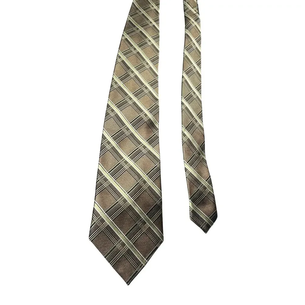 Pronto Uomo Silk Tie Brown Plaid Hand Made Necktie